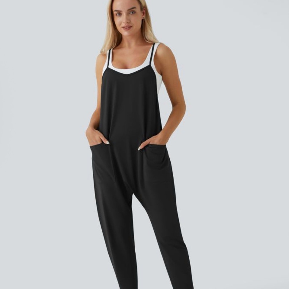 Black Sleeveless Jumpsuit with Racerback Trim